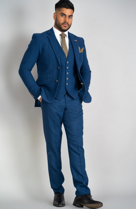 Cavani Orson Tweed 3 PC Suit - Blue - jjdonnelly
