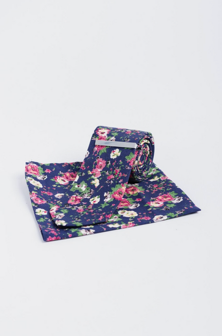 Cavani Floral Tie Set - Navy - jjdonnelly
