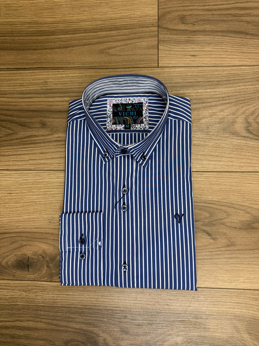 Vichi Tailored Fit Striped Shirt - Navy