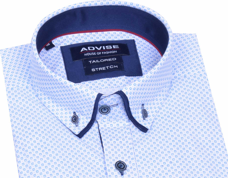 Advise Tailored Printed Stretch Shirt - Blue - jjdonnelly