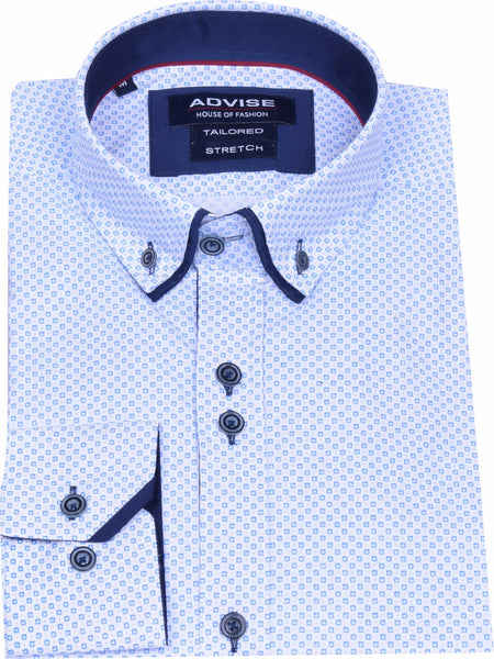 Advise Tailored Printed Stretch Shirt - Blue - jjdonnelly