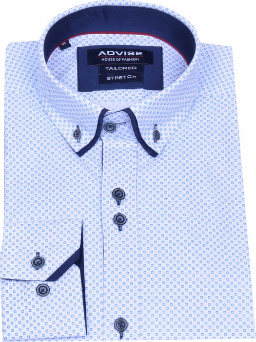 Advise Tailored Printed Stretch Shirt - Blue - jjdonnelly