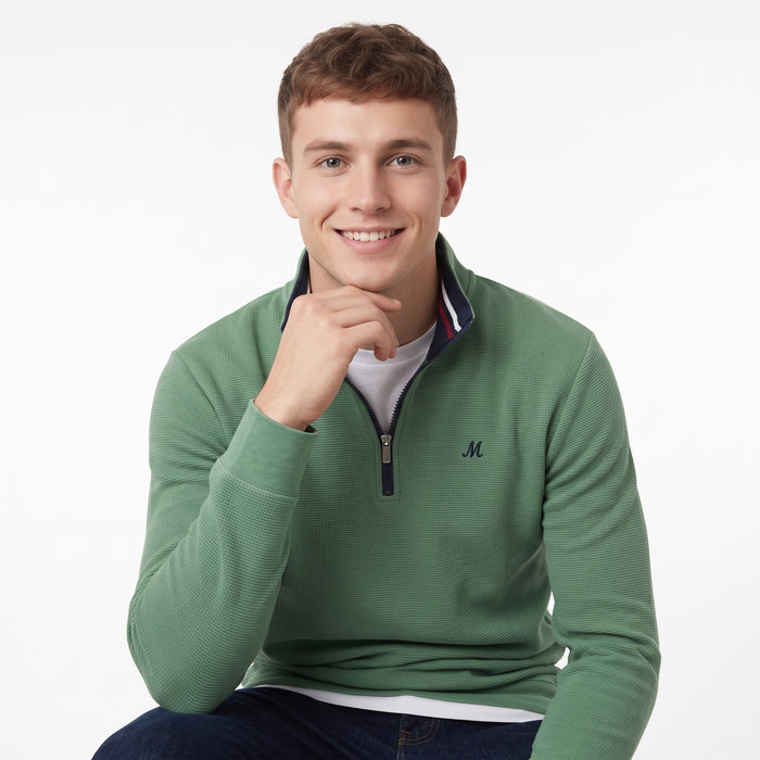 Mineral Brendan Waffle 1/4 Zip - Green