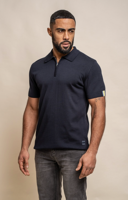 Cavani Dino Knitted Polo Shirt - Navy - jjdonnelly