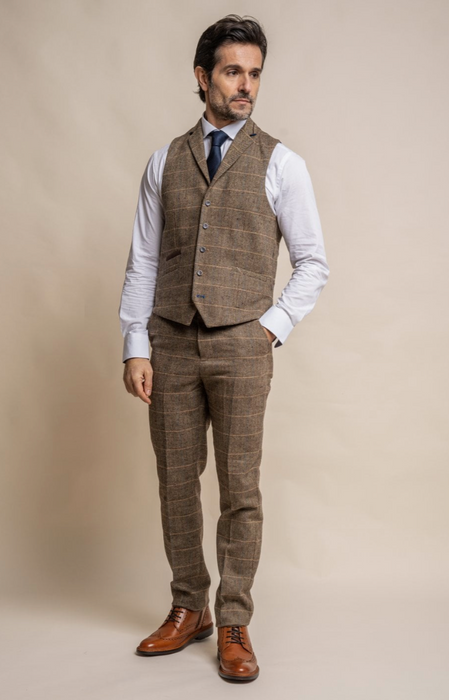 Cavani Albert Check Tweed Waistcoat - Brown - jjdonnelly
