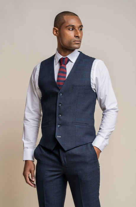Cavani Caridi Check Waistcoat Navy JJ Donnelly
