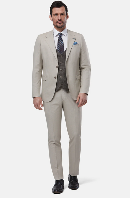 Benetti London Tailored Fit 3 Piece Suit - Sand - jjdonnelly
