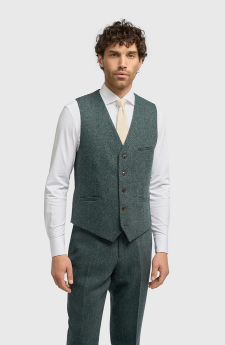 Cavani Thomas Lush Olive Tweed Waistcoat - jjdonnelly