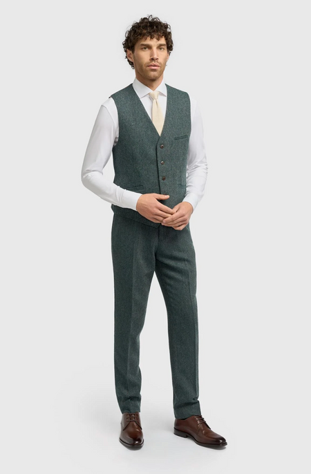Cavani Thomas Lush Olive Tweed Waistcoat - jjdonnelly