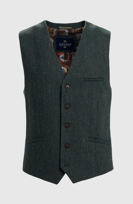 Cavani Thomas Lush Olive Tweed Waistcoat - jjdonnelly