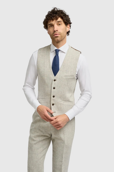 Cavani Thomas Pearl Grey Tweed Waistcoat - jjdonnelly