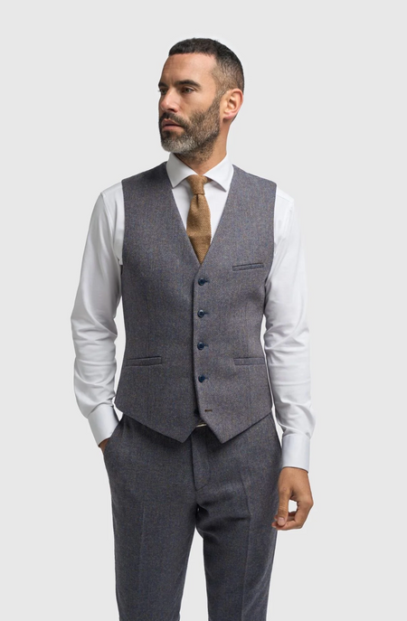 Cavani Thomas Savoy Blue Tweed Waistcoat - jjdonnelly