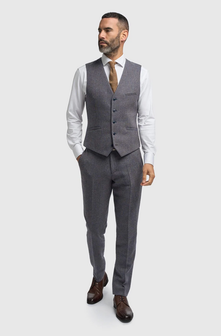 Cavani Thomas Savoy Blue Tweed Waistcoat - jjdonnelly