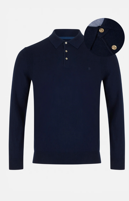Benetti Calvin Long Sleeve Knit Polo - Navy - jjdonnelly