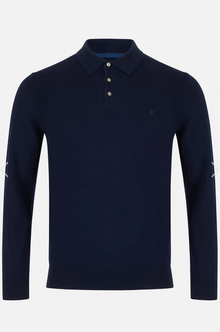 Benetti Calvin Long Sleeve Knit Polo - Navy - jjdonnelly
