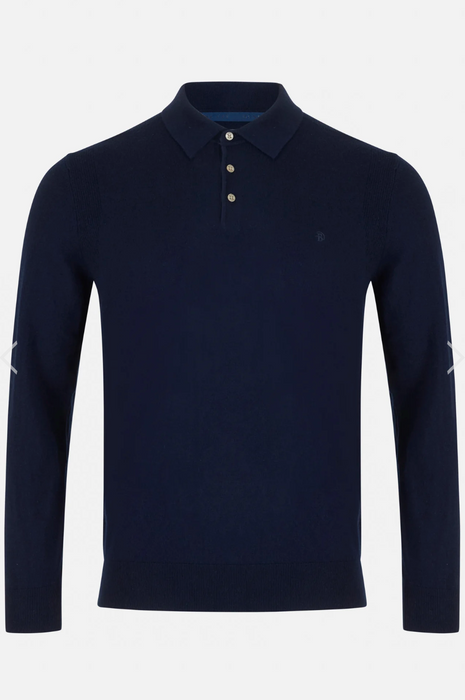 Benetti Calvin Long Sleeve Knit Polo - Navy - jjdonnelly