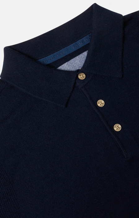 Benetti Calvin Long Sleeve Knit Polo - Navy - jjdonnelly
