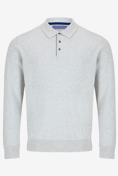 Benetti Calvin Long Sleeve Knit Polo - Silver - jjdonnelly