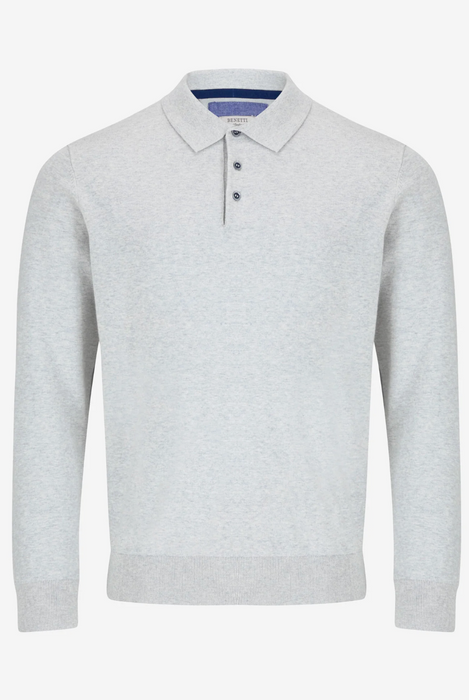 Benetti Calvin Long Sleeve Knit Polo - Silver - jjdonnelly