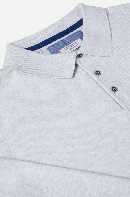 Benetti Calvin Long Sleeve Knit Polo - Silver - jjdonnelly