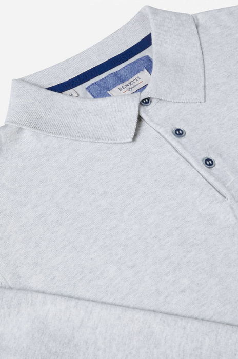 Benetti Calvin Long Sleeve Knit Polo - Silver - jjdonnelly