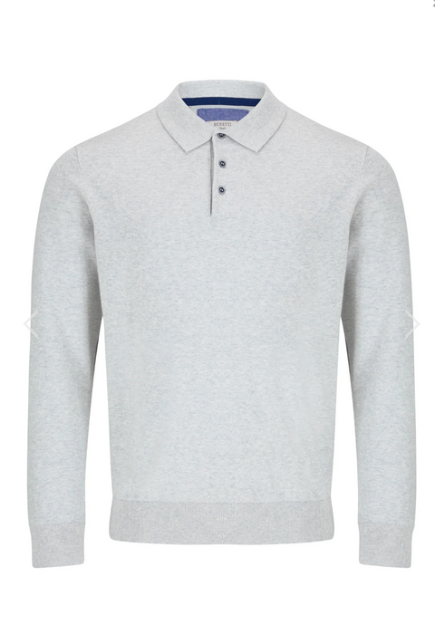 Benetti Calvin Long Sleeve Knit Polo - Silver - jjdonnelly