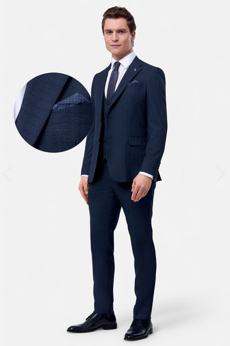 Benetti Phillip Check 3 Piece Suit - Indigo