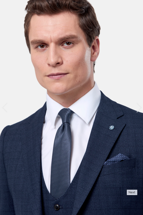 Benetti Phillip Check 3 Piece Suit - Indigo