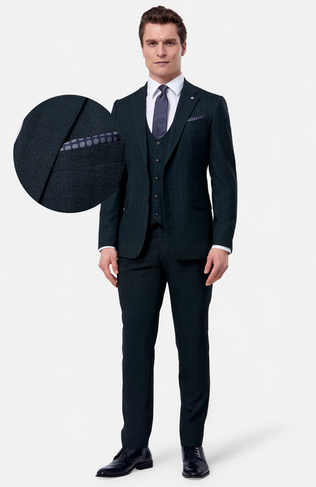 Benetti Phillip Check 3 Piece Suit - Forrest Green