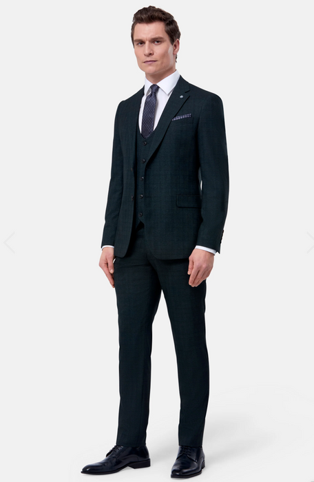Benetti Phillip Check 3 Piece Suit - Forrest Green