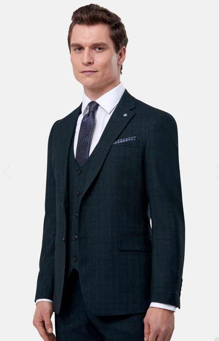 Benetti Phillip Check 3 Piece Suit - Forrest Green