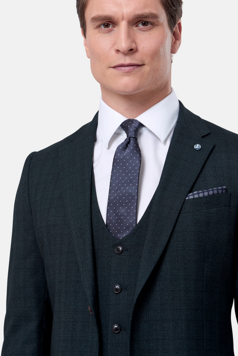 Benetti Phillip Check 3 Piece Suit - Forrest Green
