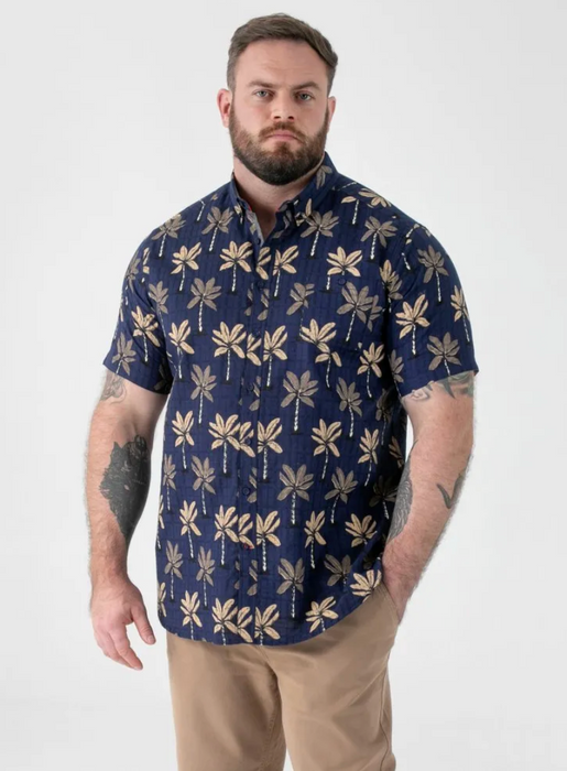 Duke Davey Printed Short Sleeve Shirt - Navy - jjdonnelly