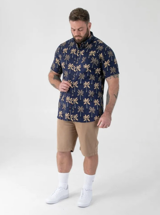 Duke Davey Printed Short Sleeve Shirt - Navy - jjdonnelly