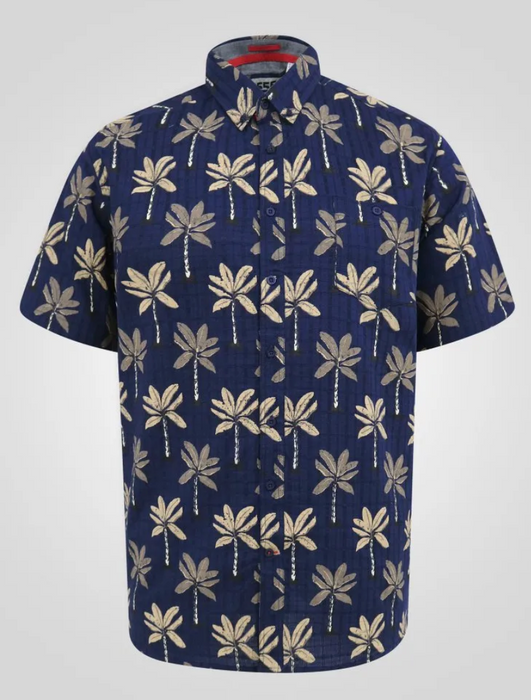 Duke Davey Printed Short Sleeve Shirt - Navy - jjdonnelly
