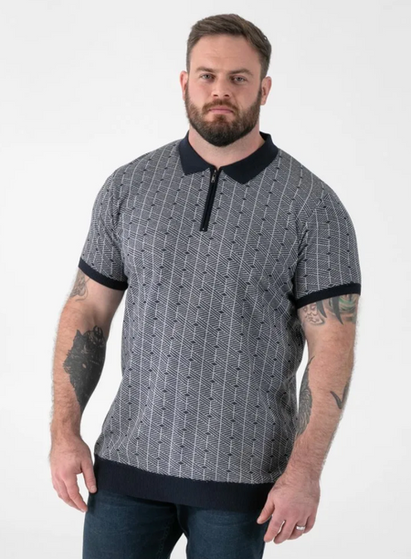Duke Perry Knitted Polo Shirt - Navy - jjdonnelly