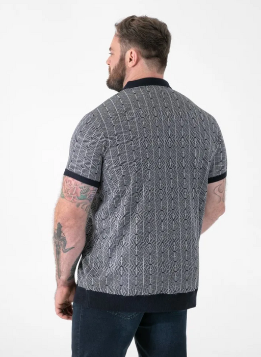 Duke Perry Knitted Polo Shirt - Navy - jjdonnelly