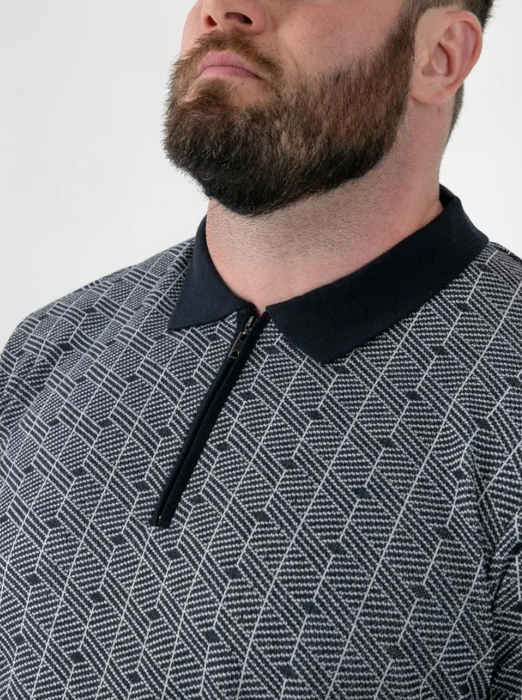 Duke Perry Knitted Polo Shirt - Navy - jjdonnelly