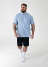 Duke Clarke Linen Mix Short Sleeve Shirt - Blue - jjdonnelly