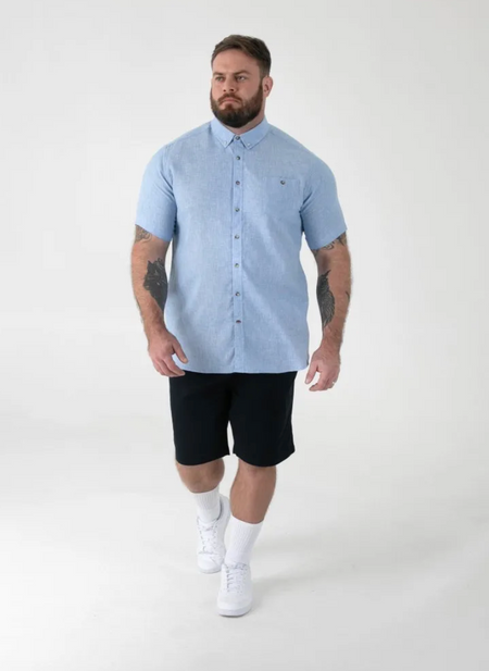 Duke Clarke Linen Mix Short Sleeve Shirt - Blue - jjdonnelly