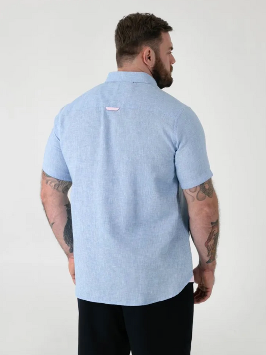 Duke Clarke Linen Mix Short Sleeve Shirt - Blue - jjdonnelly