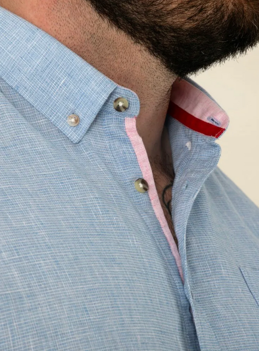 Duke Clarke Linen Mix Short Sleeve Shirt - Blue - jjdonnelly