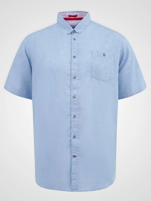 Duke Clarke Linen Mix Short Sleeve Shirt - Blue - jjdonnelly