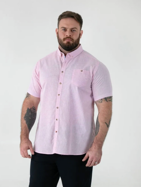 Duke Clarke Linen Mix Short Sleeve Shirt - Pink - jjdonnelly