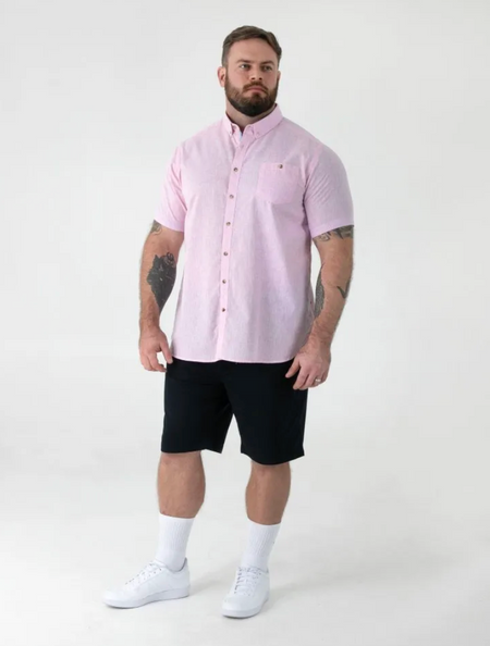 Duke Clarke Linen Mix Short Sleeve Shirt - Pink - jjdonnelly