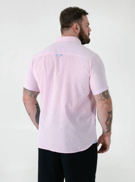 Duke Clarke Linen Mix Short Sleeve Shirt - Pink - jjdonnelly