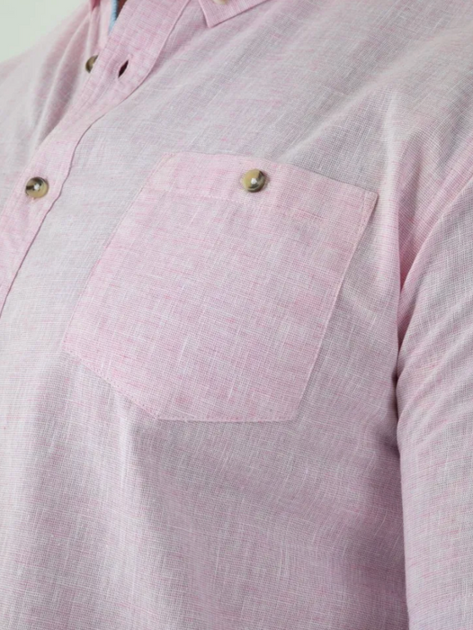 Duke Clarke Linen Mix Short Sleeve Shirt - Pink - jjdonnelly
