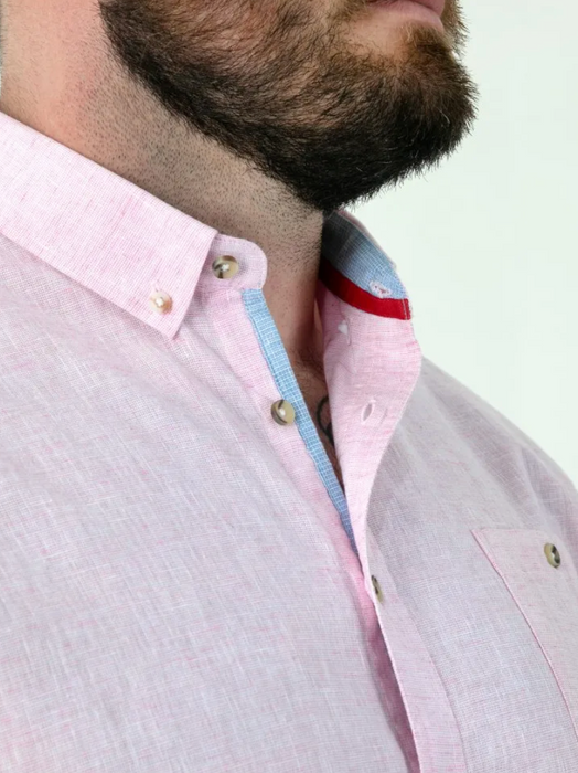 Duke Clarke Linen Mix Short Sleeve Shirt - Pink - jjdonnelly