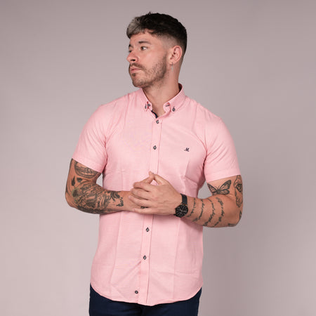 Mineral Andar Short Sleeved Oxford Shirt - Pink - jjdonnelly