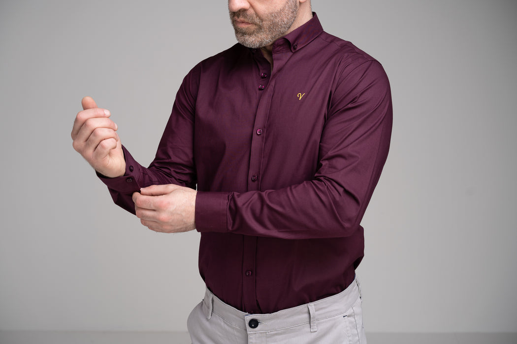 Vichi Slim Fit Stretch Shirt - Burgundy - jjdonnelly